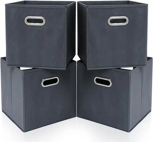 Miniatura 9 de Contenedores de almacenamiento plegables de 11 pulgadas, cubos de tela negra con asa para armario o caja plegable, juego de 2 unidades de 11 x 11 x