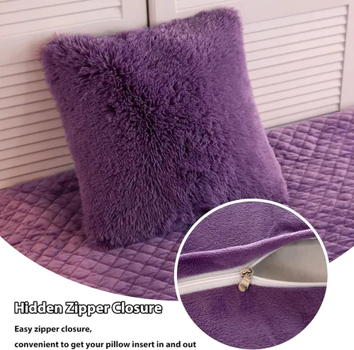 Miniatura 5 de LIFEREVO Paquete de 2 fundas de almohada de piel sintética esponjosa, fundas de almohada de 18 x 18 pulgadas, fundas de cojín decorativo, fundas