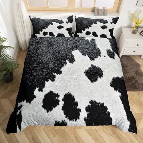 Miniatura 13 de Funda de edredón con estampado de vaca marrón para niñas y niños, funda de edredón de piel de vaca de las tierras altas, juego de ropa de cama