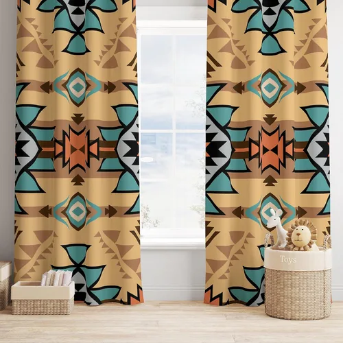 Miniatura 17 de YCness Cortinas aztecas, patrón étnico nativo nativo americano del suroeste, patrón étnico bohemio occidental geométrico para sala de estar