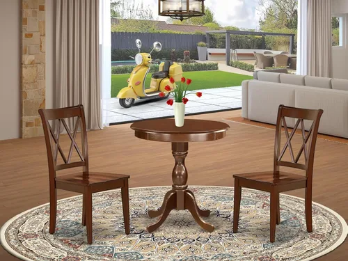 Miniatura 2 de East West Furniture ESCL3-BCH-C - Juego de mesa de comedor de 3 piezas que contiene una mesa de cocina redonda con pedestal y 2 sillas de comedor