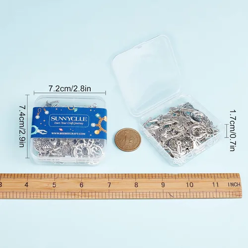 Miniatura 7 de SUNNYCLUE 1 caja de 72 piezas de 12 estilos de dijes plateados del océano Hawaii Beach Charm a granel estilo tibetano aleación tortuga marina sol