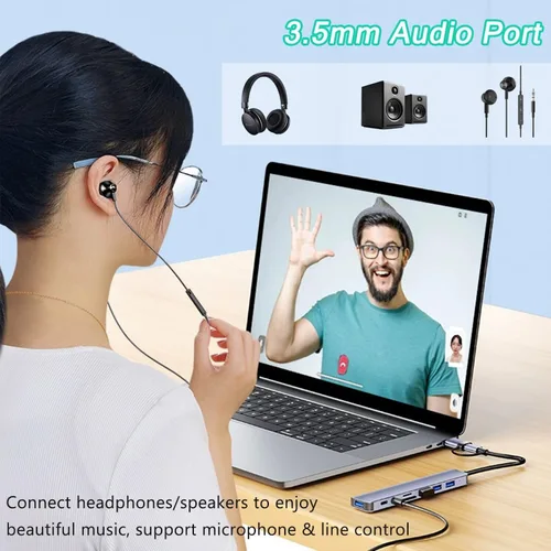 Miniatura 5 de Hub USB C Hub USB 3.0, extensor USB 8 en 1 de aluminio VIENON con lector de tarjetas SD/TF, conector auxiliar de auriculares de 3.5mm para MacBook