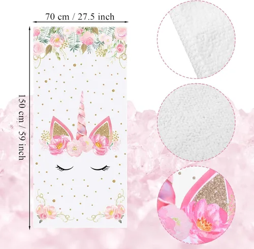 Miniatura 2 de BOAO Toalla de playa de unicornio para niña, toalla de playa personalizada de microfibra de unicornio para niños, 27.5 x 59 pulgadas, toallas