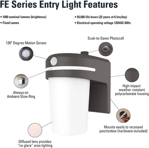 Miniatura 4 de HALO FE - Luz LED integrada equivalente a 60 W, sensor de movimiento, de bronce, luz de área del atardecer al amanecer, 3500K