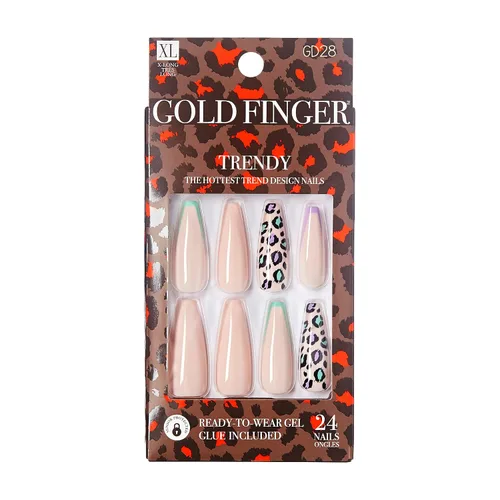 Miniatura 4 de Gold Finger - Kit de uñas postizas de cobertura completa con pegamento, diseño moderno, gel listo para usar, uñas medianas, largas y extralargas