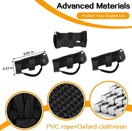 Miniatura 7 de Hoolcar 4 asas de agarre de barra antivuelco, asas de agarre de paracaídas compatibles con Jeep Wrangler YJ TJ JK JKU JL JLU y Gladiator JT Negro