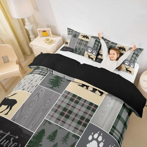 Miniatura 45 de Erosebridal Funda de edredón rústica de ciervo, tamaño individual, funda de edredón de retazos de oso para niños, adolescentes y adultos, juego
