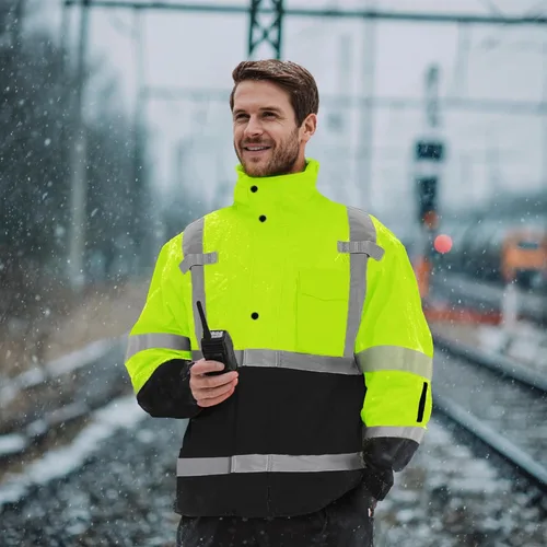Miniatura 2 de ProtectX Chaqueta de seguridad impermeable de alta visibilidad, Hi Visi Reflectante Invierno Construcción Bomber Chaqueta para hombres y mujeres