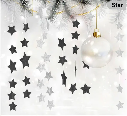 Miniatura 2 de Guirnalda colgante de estrella negra con purpurina, pancarta de papel brillante para decoración de pared del hogar, fiesta temática de Halloween