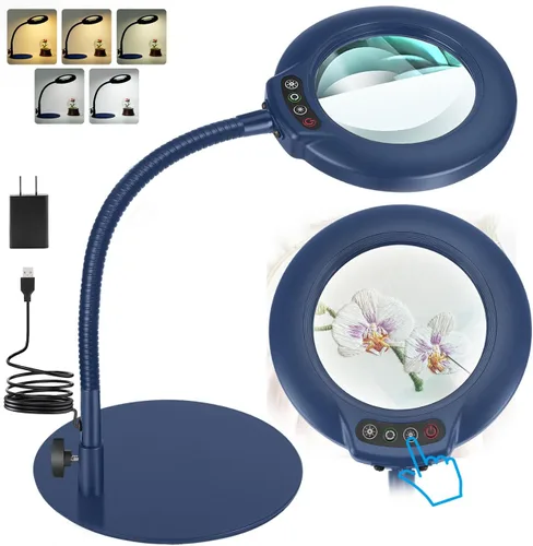 Miniatura 12 de IVMAIE - Lupa de 10 aumentos con luz, lente de vidrio real, 5 modos de color atenuables, lupa iluminada con cuello de ganso flexible con soporte