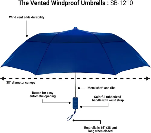 Miniatura 9 de STROMBERGBRAND UMBRELLAS Paraguas de viaje plegable y compacto de 42 pulgadas con ventilación, resistente y duradero, ligero, para lluvia, viento
