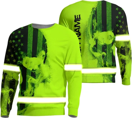 Miniatura 18 de Camiseta de alta visibilidad con bandera de EE. UU., con nombre personalizado, ropa de trabajo de seguridad reflectante, caminantes Calavera