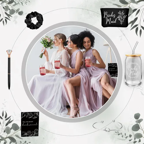 Miniatura 6 de Irenare Juego de 6 regalos de propuesta de dama de honor, 36 piezas, Will You Be My Bridesmaid de 16 onzas, tazas de vidrio para novias, bolsas