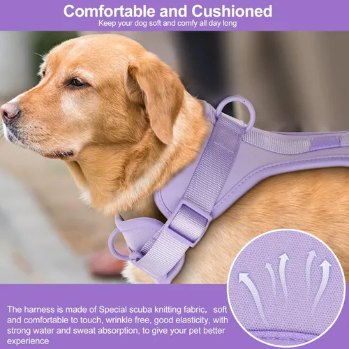 Miniatura 5 de Arnés ligero para perro sin tirones: arnés ajustable y duradero de malla transpirable con cojín suave y cómodo, para perros pequeños, medianos y Lila