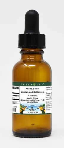 Extracto líquido de glicerita complejo de alfalfa, boldo, genciana y sello dorado (1:5) - Sabor a vainilla (1 oz, ZIN: 522369)