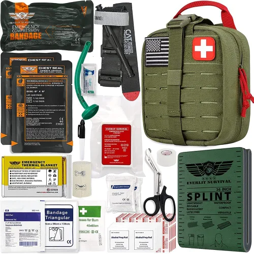 EVERLIT Kit avanzado de trauma, torniquete CAT GEN-7, compatible con TCCC, bolsa táctica IFAK de combate militar con férula de 36 pulgadas de nylon