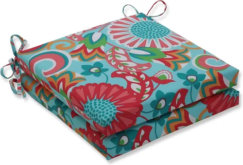 Miniatura 23 de Pillow Perfect Cojín floral brillante para silla de interior/exterior con lazos, 2 unidades, 15.5 x 18.5 pulgadas, azul/naranja Marlow