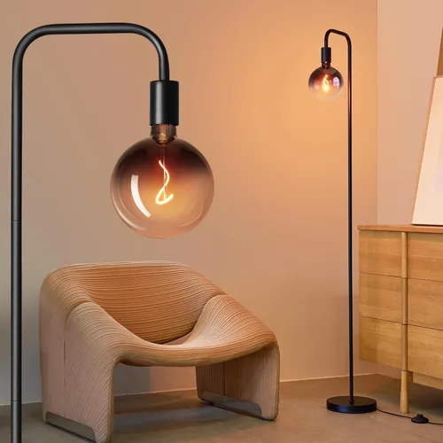 Miniatura 9 de ONEWISH Lámpara de pie para sala de estar, lámpara de pie minimalista con bombilla LED moderna, vidrio blanco esmerilado de 6 pulgadas, 1800 K