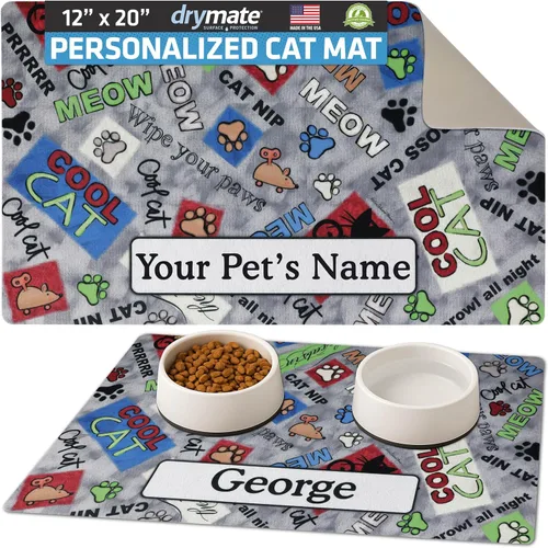 Miniatura 37 de Drymate Mantel individual personalizado para tazón de mascotas, tapete personalizado de alimentación de alimentos para perros y gatos, tela Lino