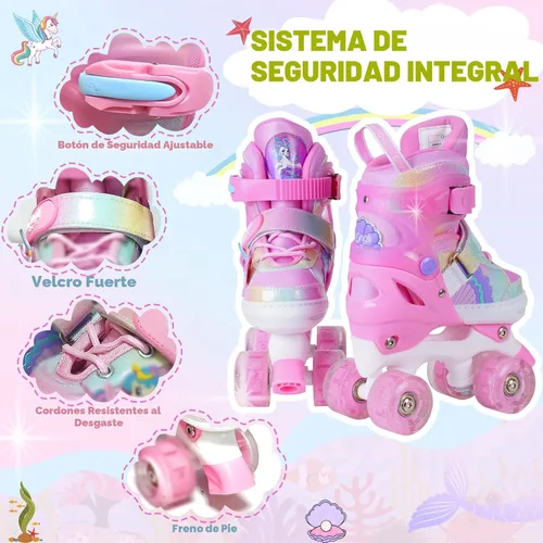 Miniatura 3 de Patines de ruedas para niñas de 3 a 12 años, patines ajustables con luz para niños pequeños, principiantes, unicornio, sirena, arco iris, regalo Rosa