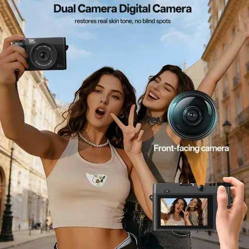 Miniatura 8 de Cámara digital de 5K 75 MP para fotografía con zoom de 18X, cámara WiFi de enfoque automático para vlogging con lente dual UHD, cámaras de viaje