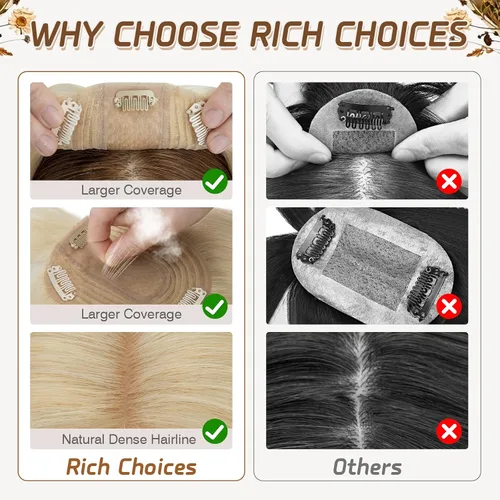 Miniatura 60 de Rich Choices Pelucas con topper de cabello para mujeres, cabello humano real 100% Remy, sin flequillo, para mujeres con adelgazamiento en la parte