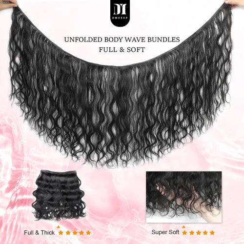 Miniatura 5 de DMKEEP Extensiones de cabello humano ondulado con cierre, 12, 14, 16+10 pulgadas, 100% cabello virgen brasileño sin procesar, 3 paquetes con cierre
