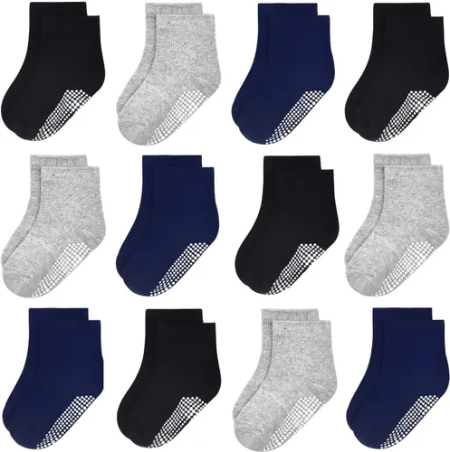 Miniatura 15 de GRPSKCOS Calcetines Antideslizantes para Bebés 12 Pares Calcetines Antideslizantes para Niños Pequeños de 0-7 Años Infantes Niños Pequeños Niños