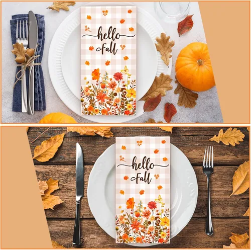 Miniatura 2 de Crtiin 200 servilletas de otoño para invitados de Acción de Gracias, papel desechable de hojas de arce otoñales, toallas de mano florales para cena