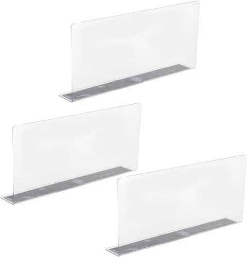 Baluue 3 separadores de estantes magnéticos transparentes, separadores de plástico de PVC en forma de L de 4.7 in de alto para exhibición minorista,