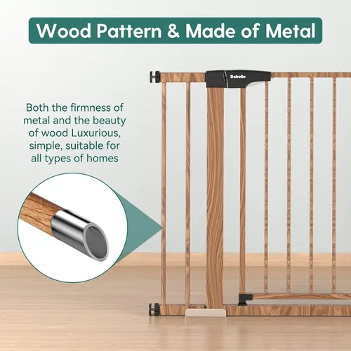 Miniatura 4 de BABELIO Extensión de puerta de metal para bebés con patrón de madera, puerta extra ancha para mascotas de 2.75 pulgadas para escaleras y puertas