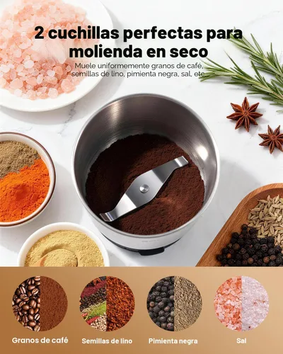 Miniatura 4 de SHARDOR Molinillo de café eléctrico, especias, hierbas, molinillo para especias y semillas en grano de café, con 2 cuencos extraíbles de acero