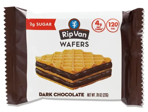 Rip Van Obleas de chocolate negro – 24 aperitivos envueltos individualmente | Bajo en azúcar, vegano y sin OMG | Alto en fibra, bajo en