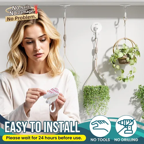 Miniatura 3 de TAILI Ganchos adhesivos de techo para plantas colgantes, resistentes sin taladros, ganchos de pared adhesivos extraíbles para colgar luces