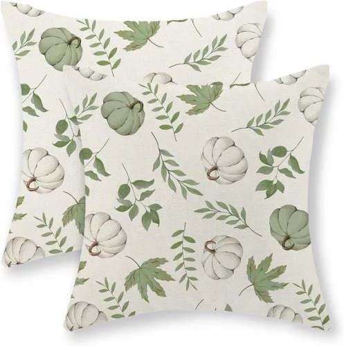 Miniatura 17 de Juego de 2 fundas de almohada de otoño de 16 x 16 pulgadas, diseño de calabaza y hoja de arce, fundas de almohada decorativas de lino para otoño