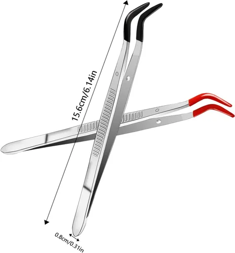 Miniatura 4 de 2 pinzas para manualidades con puntas de goma, pinzas adhesivas de metal, pinzas en ángulo curvadas con revestimiento de PVC suave, anti-adherentes