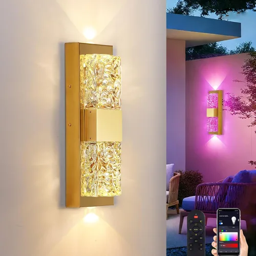 Lámpara de pared inteligente para exteriores, lámpara exterior que cambia de color RGB, iluminación de pared exterior de carcasa de metal, luces
