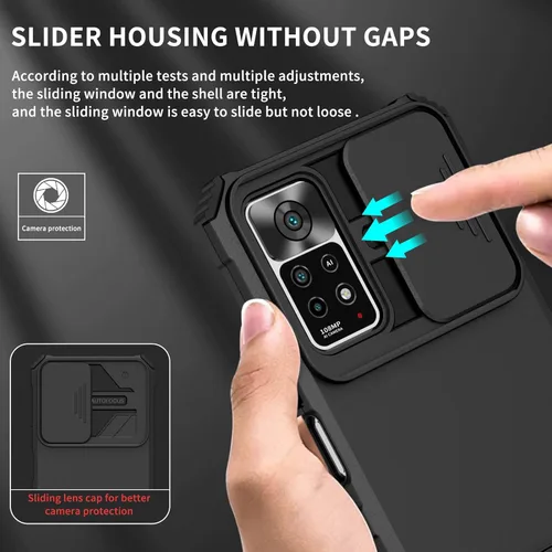 Miniatura 4 de Asuwish Funda de teléfono para Xiaomi Redmi Note 11 Pro 4G/5G con protector de pantalla de vidrio templado y cubierta de cámara deslizante Soporte