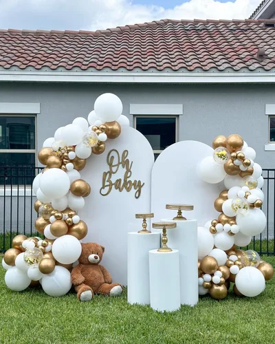 Miniatura 4 de Globos de látex con confeti blanco y dorado, paquete de 50 globos de fiesta dorados y blancos de 12 pulgadas con cintas para cumpleaños, graduación