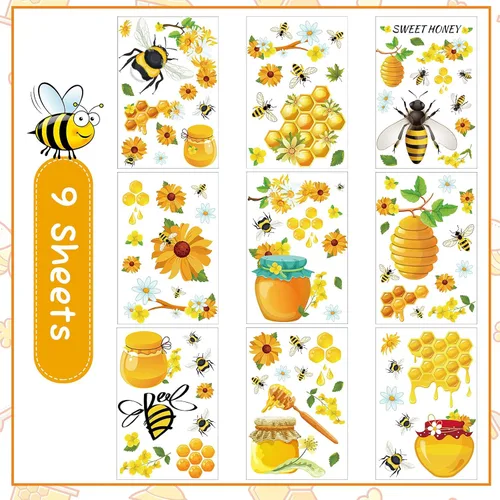 Miniatura 3 de Zonon 90 calcomanías de ventana de abeja de verano, calcomanías para ventana, calcomanías de girasol, calcomanías de panal, decoración de panal
