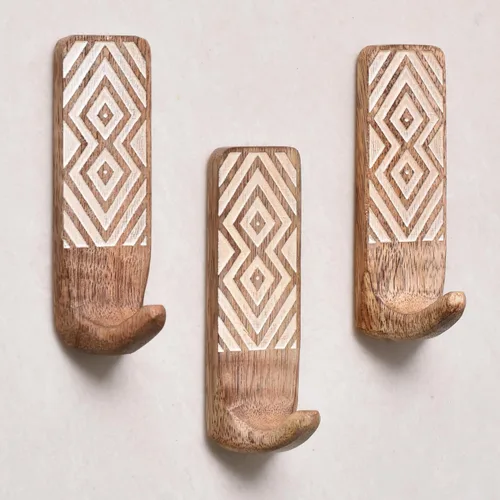 Miniatura 10 de Indian Shelf Ganchos de pared adhesivos de madera bohemios para colgar abrigos, llaves, correa, sombrero, toallero, bonito soporte para llaves