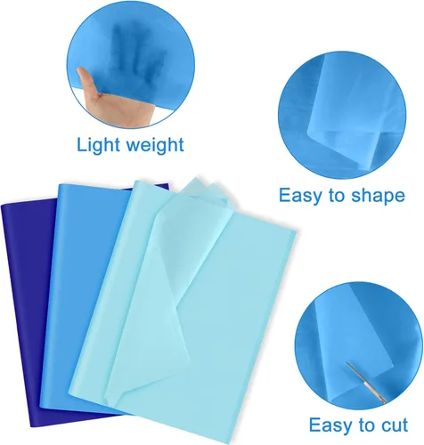 Miniatura 4 de NEBURORA Juego de Papel de Regalo Azul Surtido de 60 Hojas Papel de Seda para Envolver 3 Colores para Regalos de Bricolaje Embalaje Pascua Baby