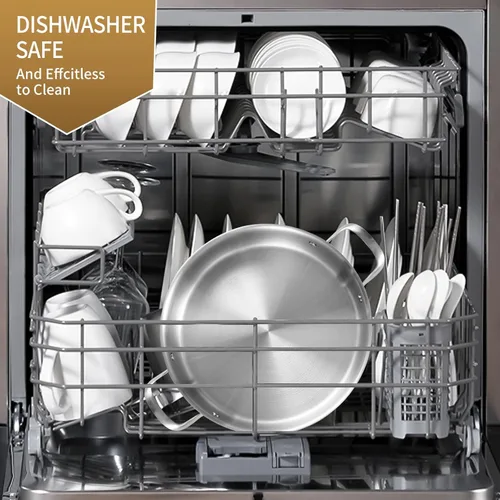 Miniatura 4 de LOLYKITCH Sartén Salteadora de Acero Inoxidable Tri-Capa de 7 Cuartos con Tapa, Sartén para Freír Profunda de 12 Pulgadas, Sartén Grande, Cocinero