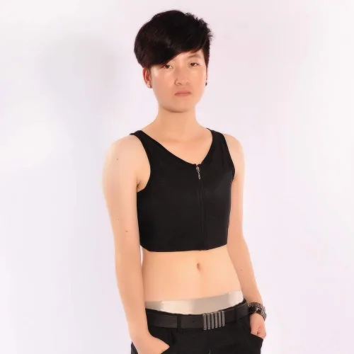 Miniatura 2 de BaronHong Mujeres Lesbianas Tomboy Zip Up Tank Top Chaleco Pecho Binder Vendaje más fuerte