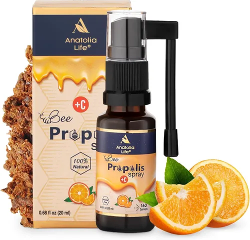Spray de propóleo de abeja + vitamina C, sin alcohol, sabor a naranja natural, extracto de propóleo de abeja 100% puro, apoyo antioxidante,