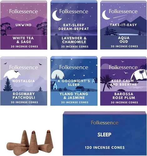 Miniatura 20 de Folkulture Conos de Incienso Perfumados Juego de 6 (120 Conos) con Porta Conos de Incienso Incienso de Lavanda, Palo Santo, Incienso de Sándalo