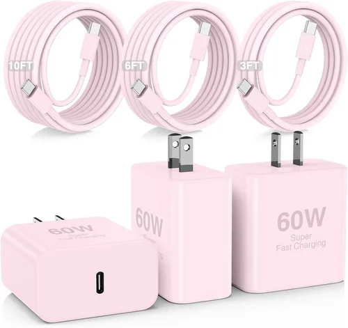 Miniatura 13 de Hzevn Bloque de cargador de pared rápida USB C de 60 W para teléfonos Galaxy S26 Android, paquete de 3 adaptadores de cargador súper rápido