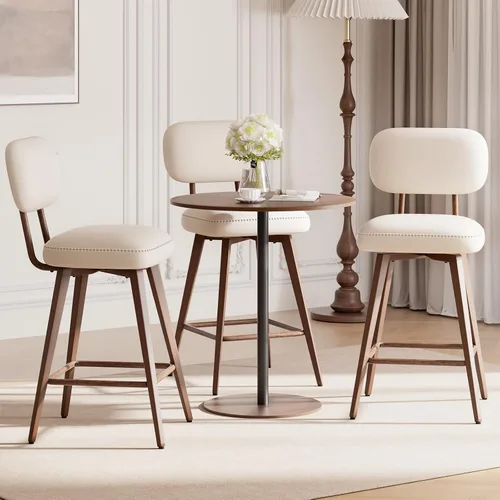 Miniatura 27 de MALOL 26“ PU Leather Swivel Bar Stools Set of 2, Mid Century Counter Height Bar Chairs with Low Back and Metal Legs, Modern Bar Stool Chair for