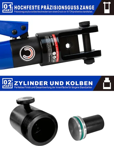 Miniatura 5 de AMZCNC herramienta de crimpado de terminales de cable de batería de alambre hidráulico azul de 16 toneladas con troqueles estándar de cable EE. UU.